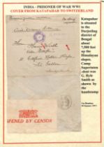 Katapahar. 1917 Stampless cover to Switzerland endorsed "Prisoner of War Service, no stamp required,