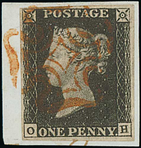 1840 1d Blacks comprising EF and RE plate 1b, EF plate 3, HC (corner crease) and OH plate 4, KC