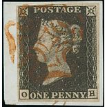 1840 1d Blacks comprising EF and RE plate 1b, EF plate 3, HC (corner crease) and OH plate 4, KC