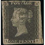 1841 1d Black, LH plate 11 used with a black Maltese Cross, good to huge margins with small