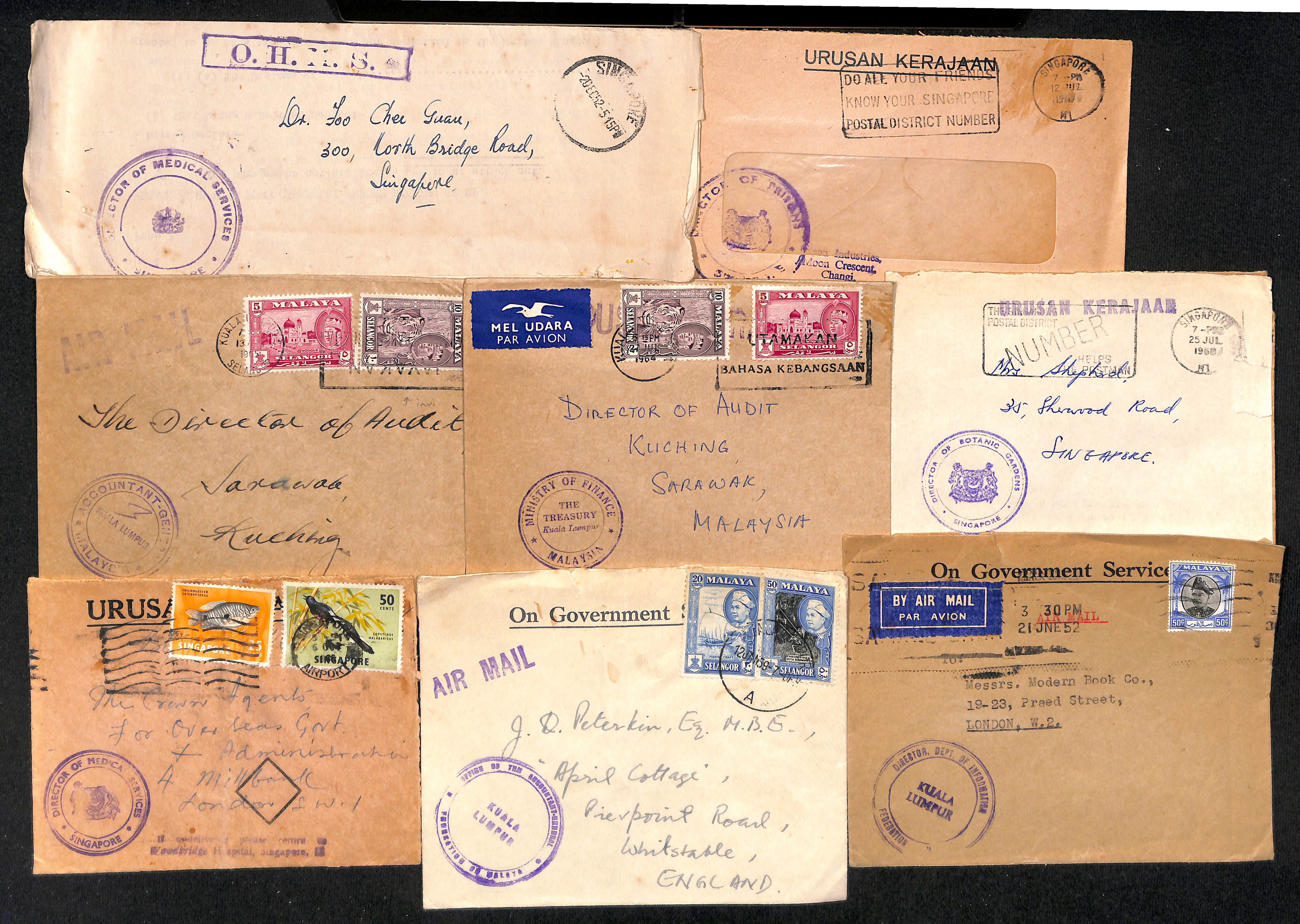 1930-86 Official mail from Singapore, Penang and other Malayan states, mainly stampless, various - Image 9 of 12