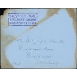 Blue envelope with Shaw Saville Line crest on flap addressed to The Hon. Mrs. Dalrymple Hamilton
