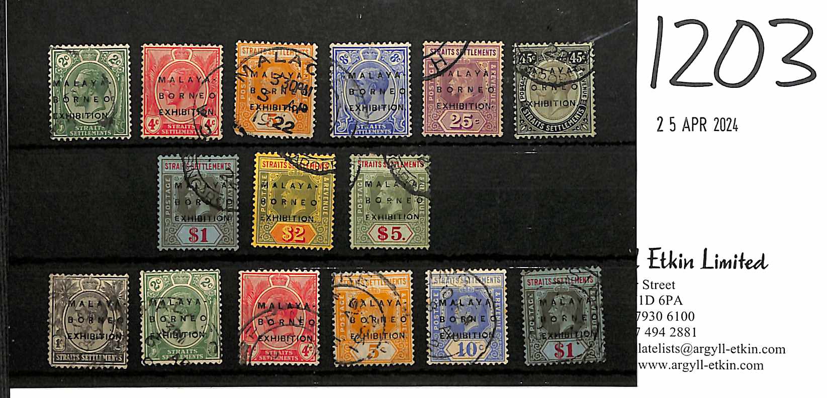 1922 Malaya-Borneo Exhibition, Multiple Crown 2c - 45c, $2 and $5, and Multiple Script CA 1c - $1, - Image 3 of 3