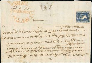 Madras District. 1855 (Aug 26) Entire letter franked 1854 ½a (die I, four margins) cancelled by a