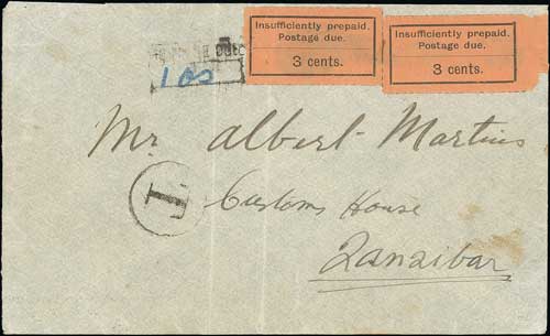 1929 (May 1) Stampless cover with Chakichaki, Pemba backstamp, to the Customs House at Zanzibar,