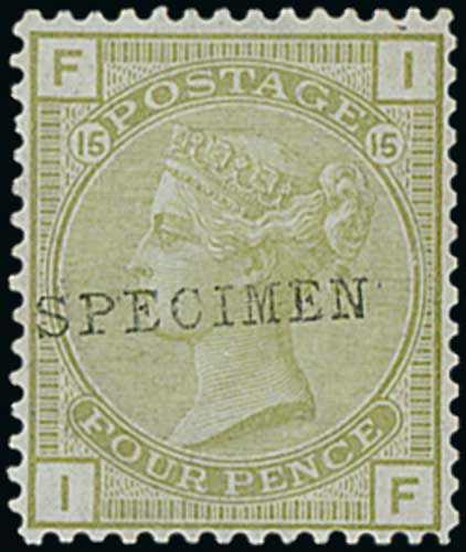 1864-80 Specimen stamps, the selection including 1864 1d red plate 146, 1867 9d straw, 1876 2½d rosy - Image 6 of 6
