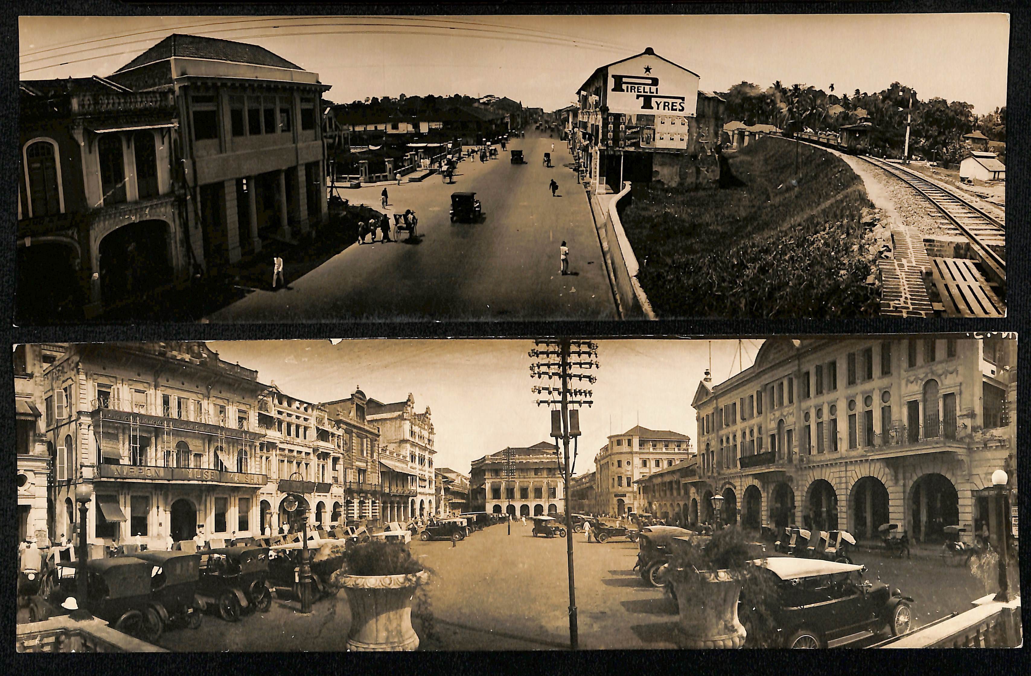 c.1920 Double length real Photo panoramic postcards with fine real photo views of Raffles Square