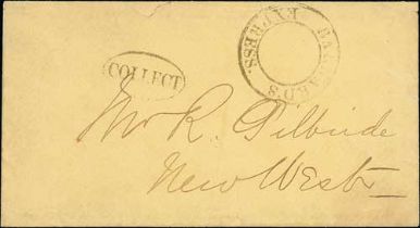 c.1865 Stampless cover from Cariboo to New Westminster, handstamped circular "BARNARD'S / EXPRESS"