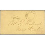 c.1865 Stampless cover from Cariboo to New Westminster, handstamped circular "BARNARD'S / EXPRESS"