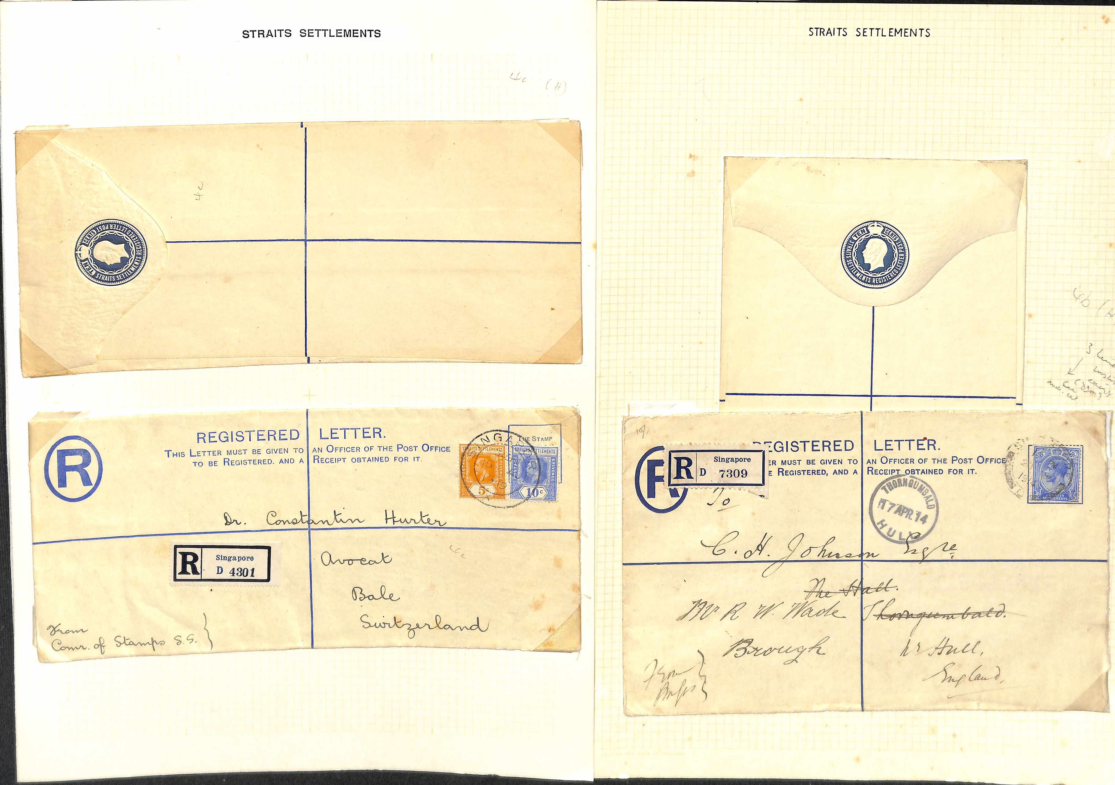 1912-25 KGV 10c Registration envelopes, stamps in blue or ultramarine, comprising size F Specimen, - Image 2 of 5