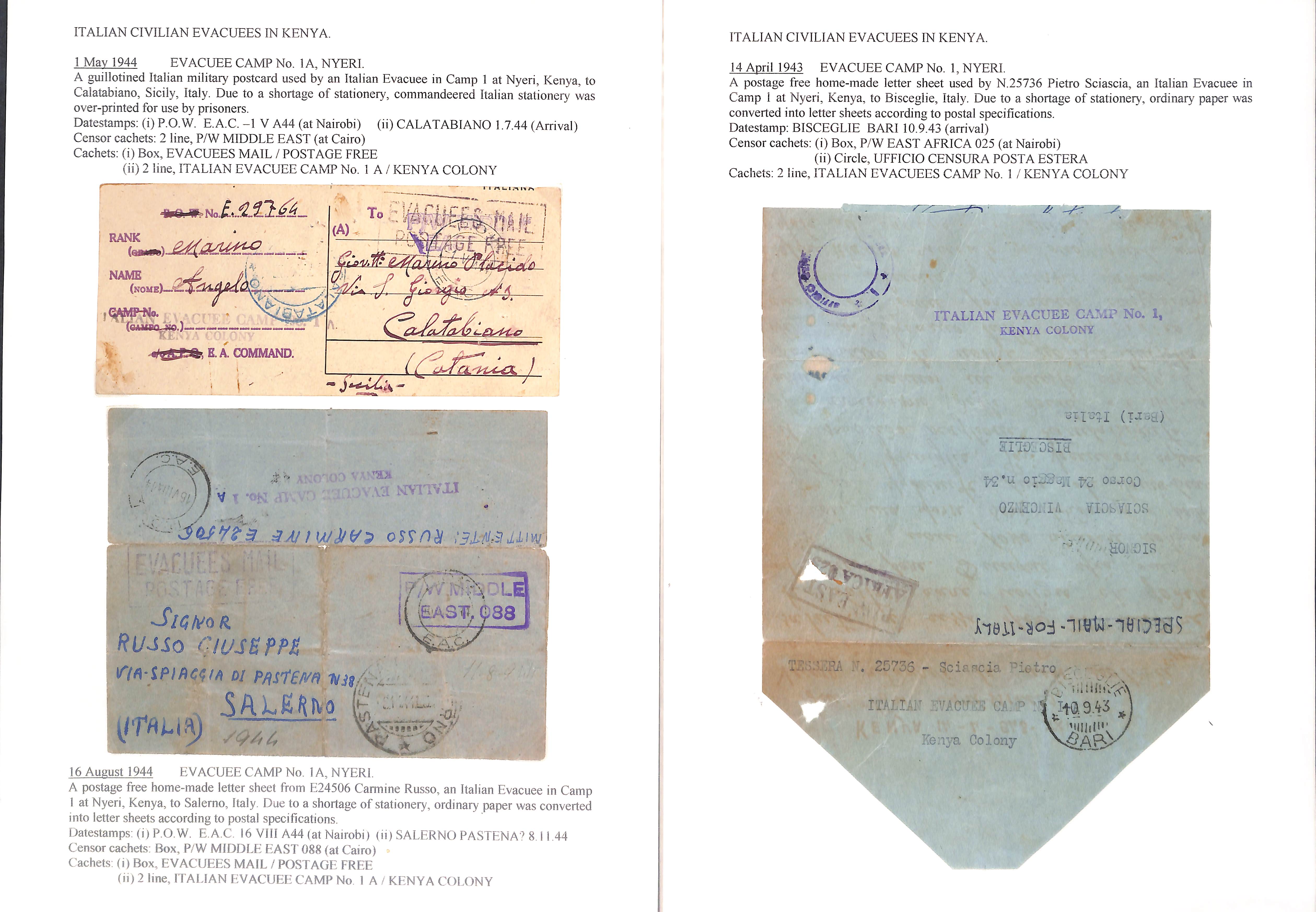 Internee Mail - Uganda/Kenya. 1943 Lettersheets or cards from Italian Internees in Uganda (2) or - Image 3 of 4