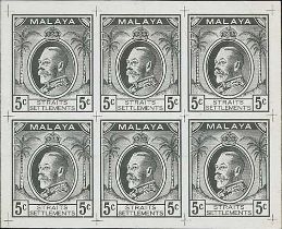 1934 Survey Dept Essays, inscribed 5 cents, similar to type U but "Malaya" in negative lettering