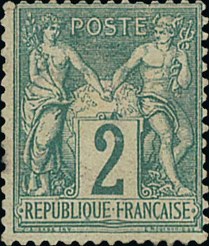 1876 2c Green "Peace & Commerce", types I and II mint, hinge remainders, otherwise fine, type I very