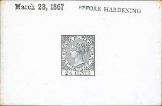1867 24c Die Proof in black on white glazed card, stamped "BEFORE HARDENING" and dated "March 23,