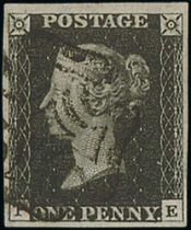 1840 1d Black, PE plate 10, good to large margins, used with a black Maltese Cross, an unusually