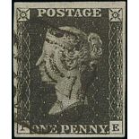 1840 1d Black, PE plate 10, good to large margins, used with a black Maltese Cross, an unusually