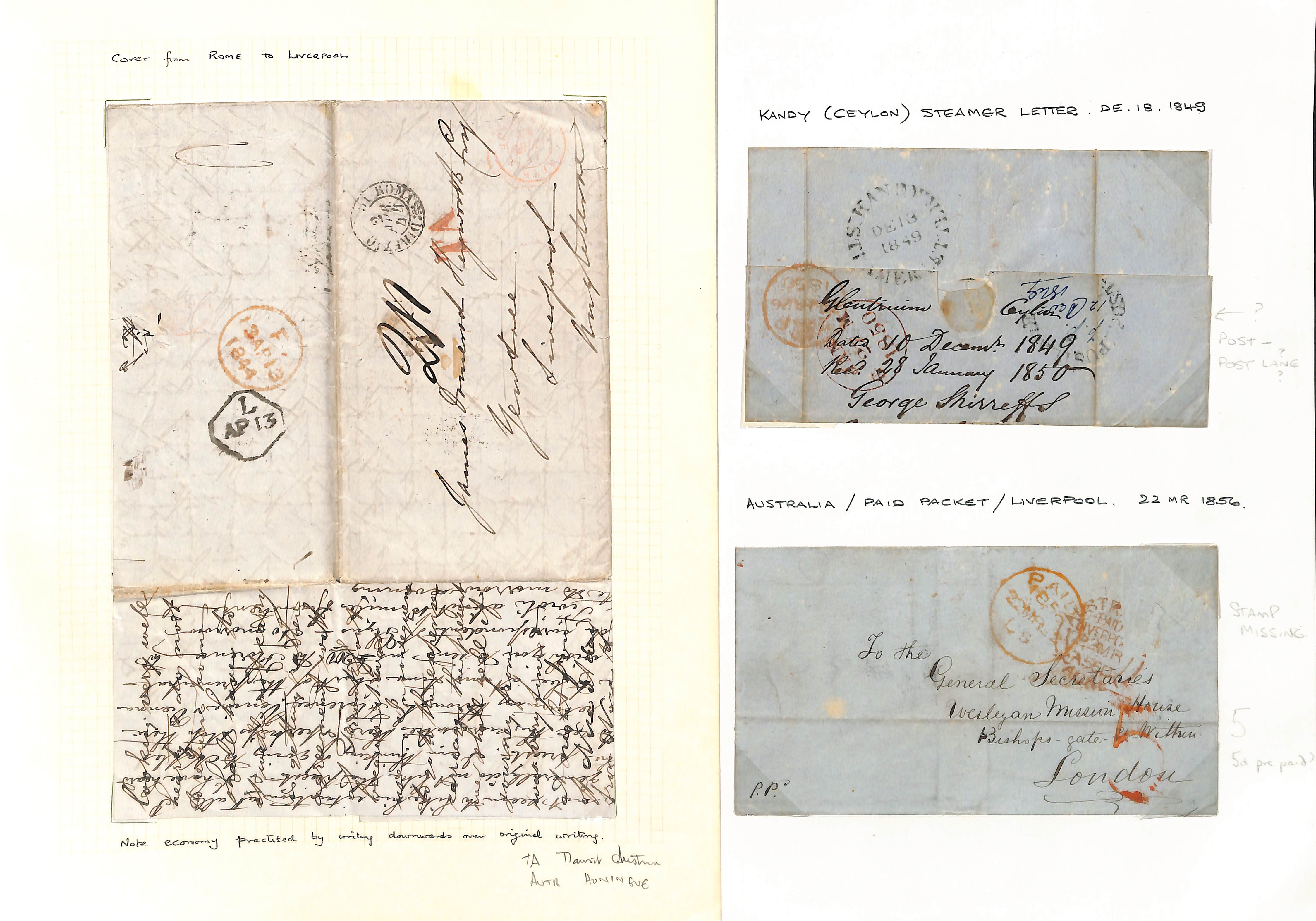 1822-56 Entire letters including oval "PACKET LETTER / MAURITIUS" datestamps in red or black, arc - Image 3 of 4