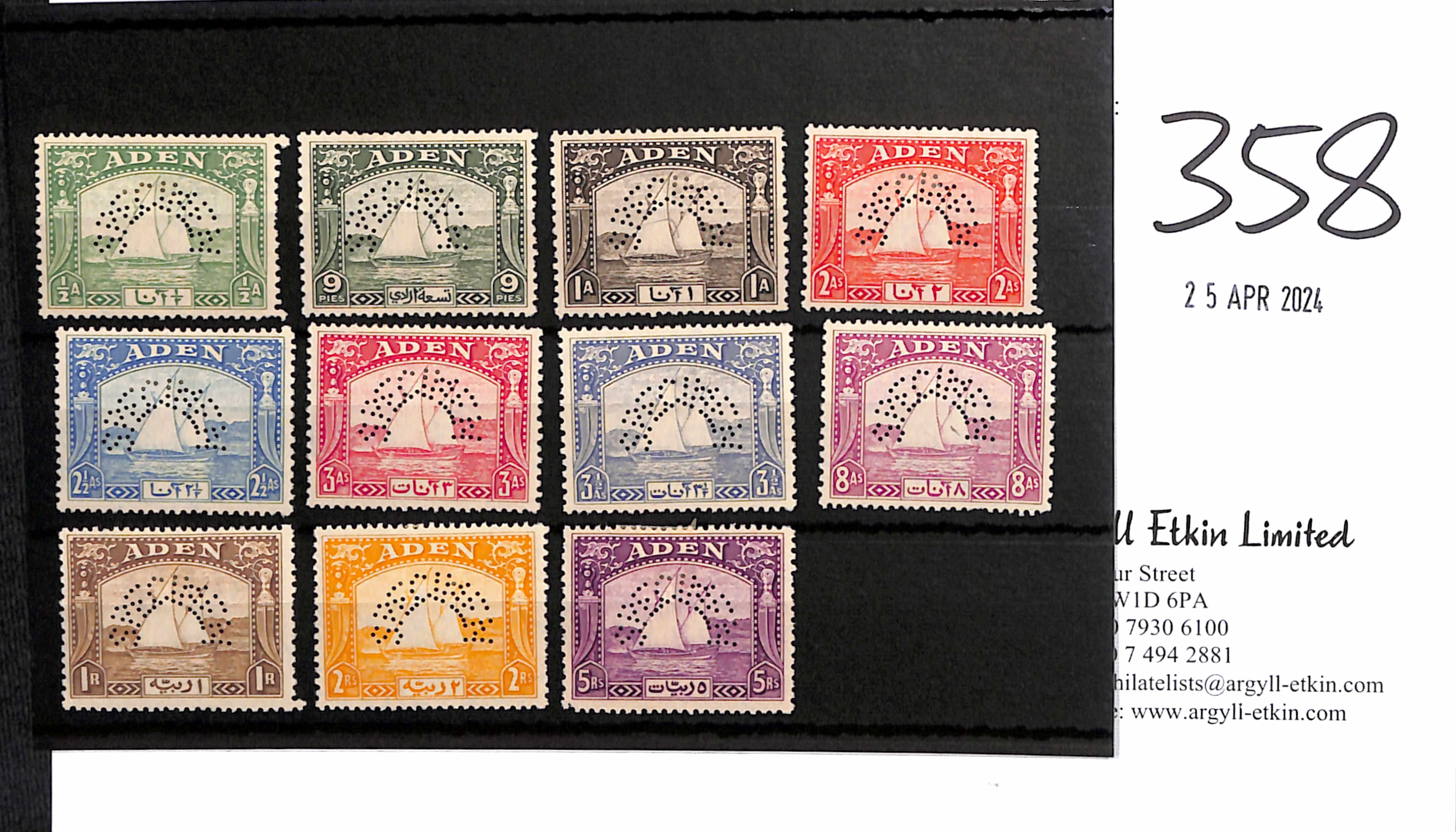 1937 ½a - 10r Set of twelve perfined "SPECIMEN", fine mint. S.G. 1/12s, £800. (12). Photo on Page - Image 2 of 2