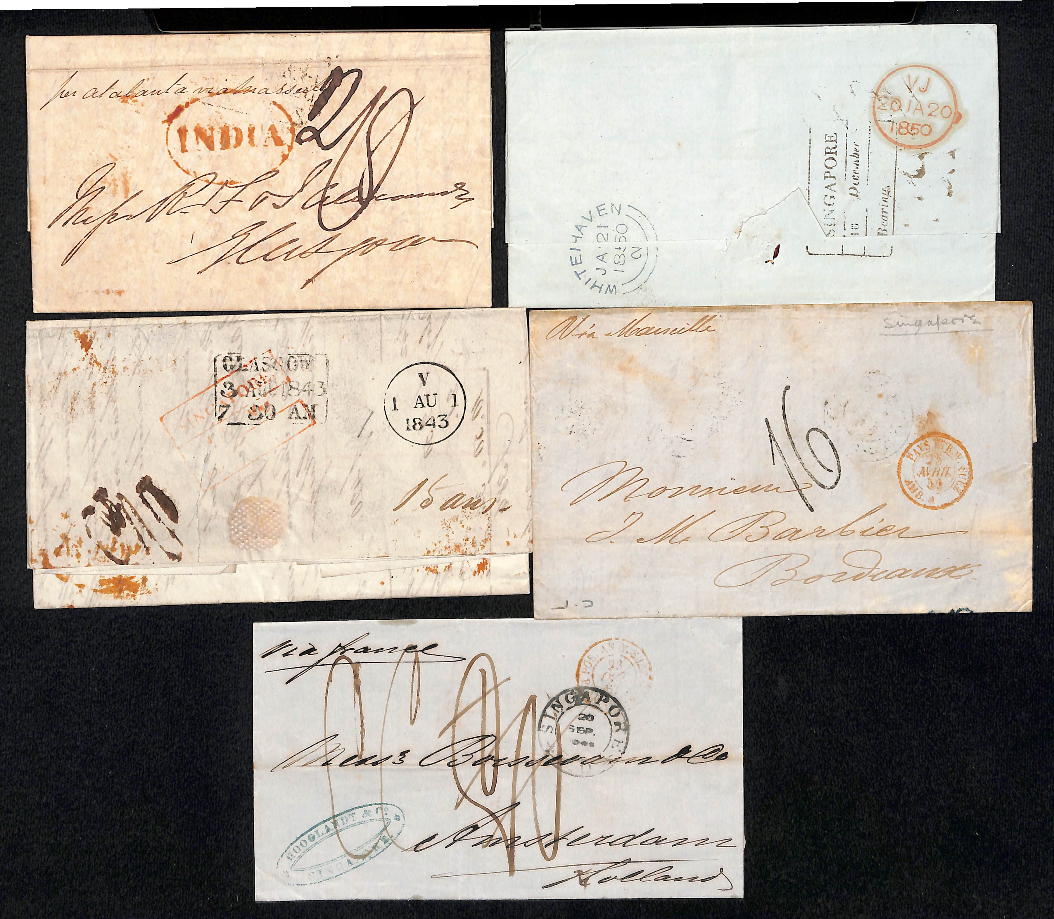 1825-67 Entire letters (9) and an entire from Singapore to G.B (6), France (3) or Holland, including - Image 2 of 3