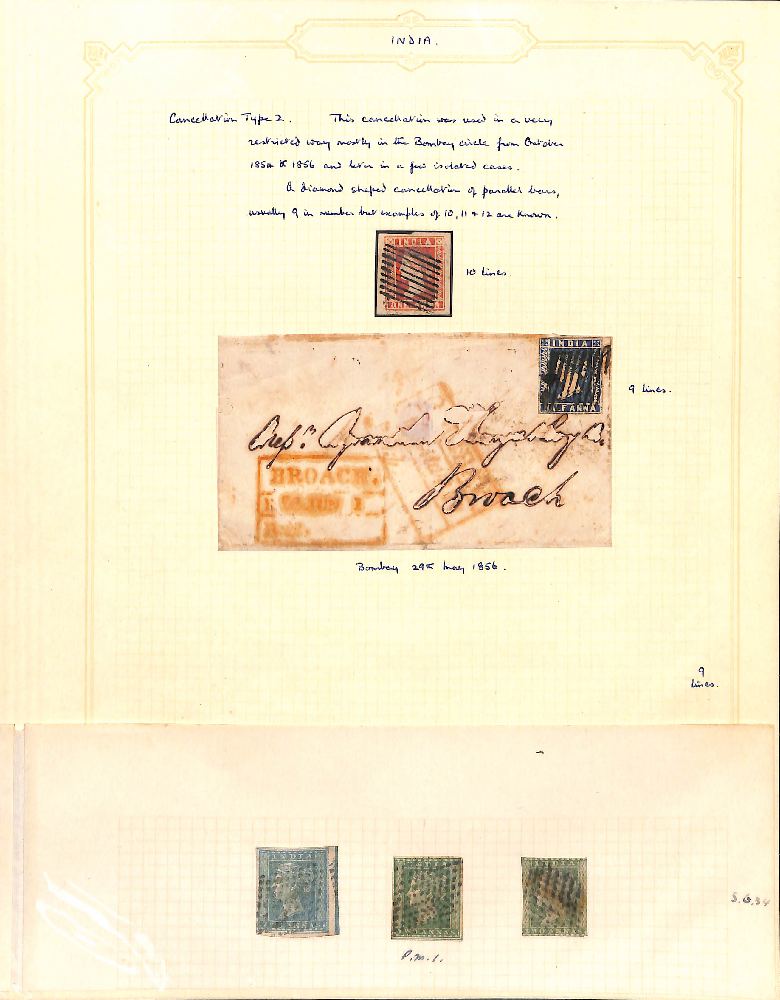 c.1854-57 Covers (3) and stamps (19, ten on pieces) with 1856 cover bearing 1854 ½a from Bombay to - Image 2 of 2