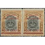 1906-07 4c on 18c Surcharge on Labuan, mint pair, the right stamp with variety no stop after "