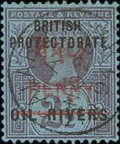 1893 (Dec) ½d on 2½d, Type 9 surcharge in vermilion, fine used with Old Calabar River c.d.s. S.G.