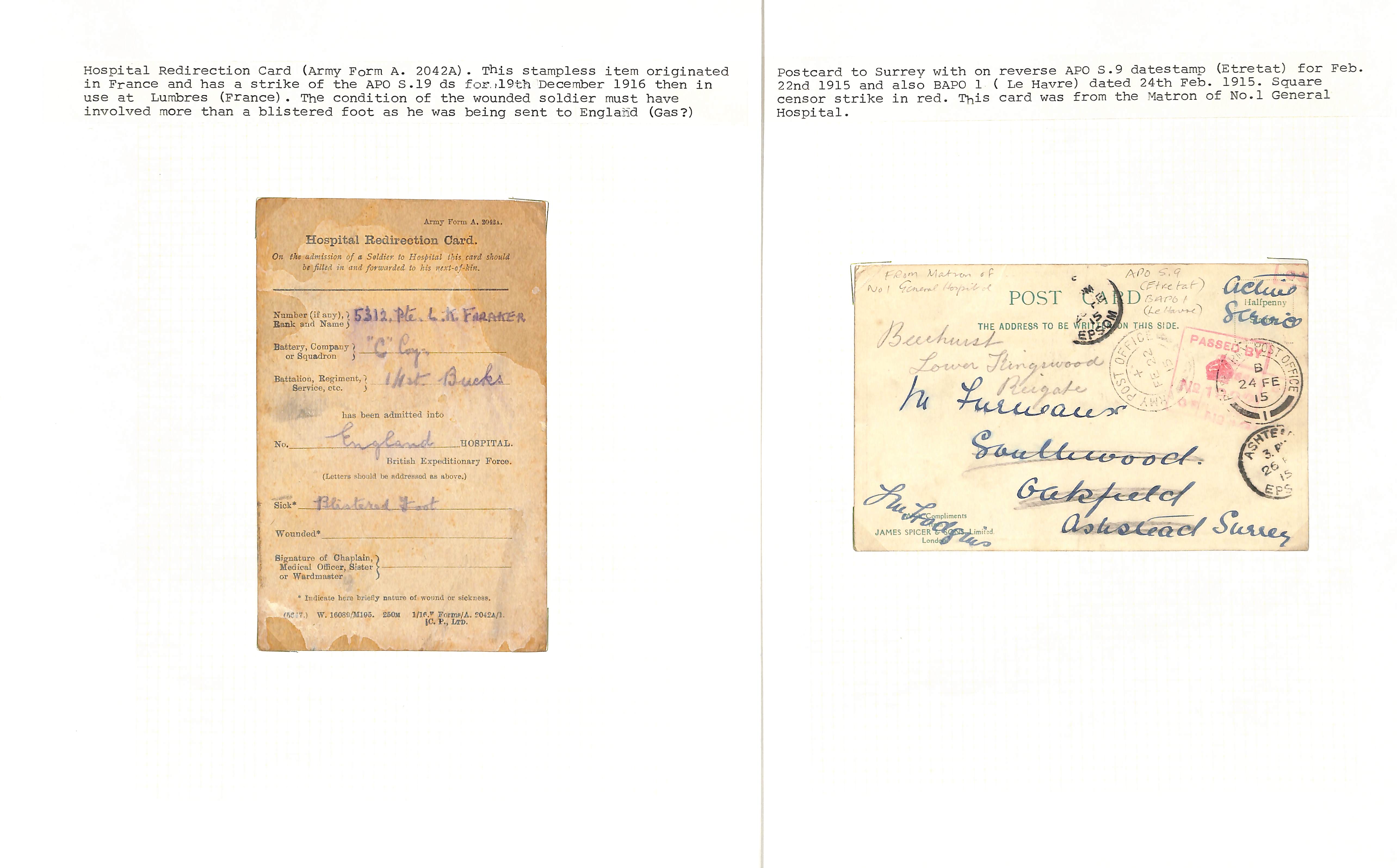 G.B. 1915-18 Covers and cards from soldiers in hospitals in G.B (8, six with cachets, also three - Image 8 of 11