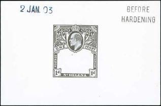 1903 1d Frame Die Proof in black on white glazed card, stamped "BEFORE / HARDENING" and dated "2 JAN