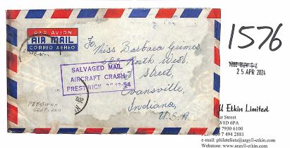 1954 (Dec. 20) Cover from Kuantan, Pahang, to USA, the stamps washed off, with violet boxed "