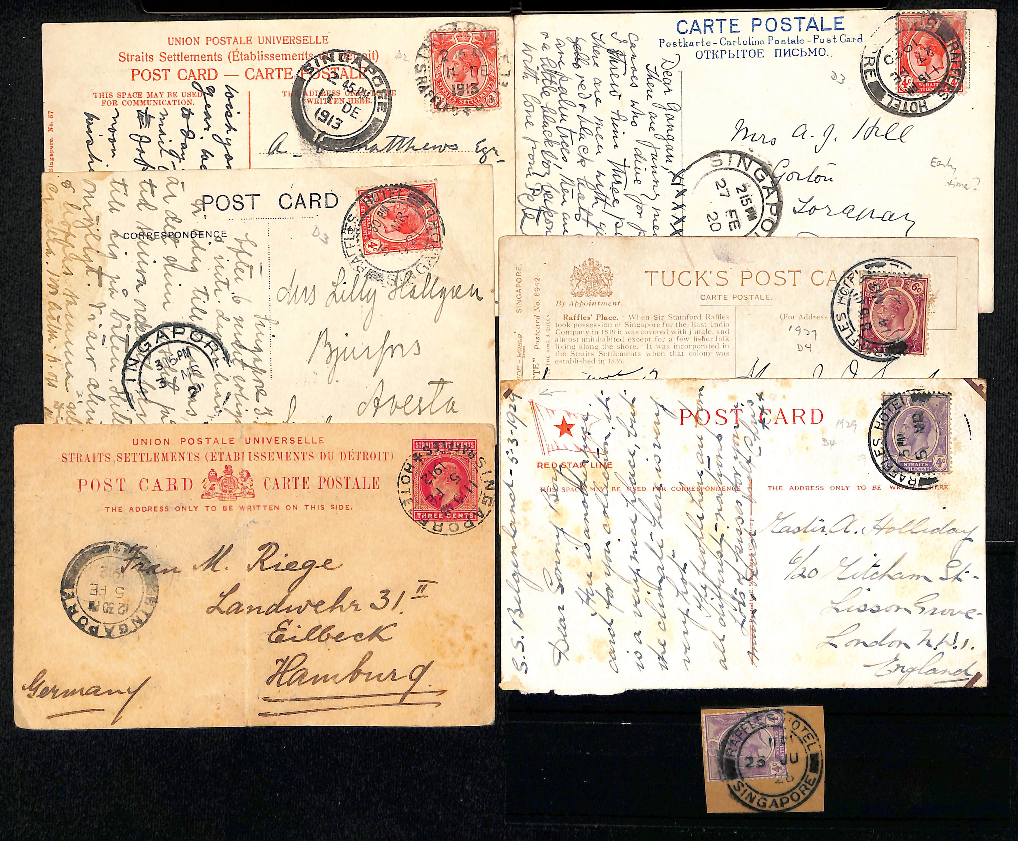 Raffles Hotel. 1910-29 Covers and cards (also two post-war covers), including 1915 Raffles Hotel - Image 3 of 3