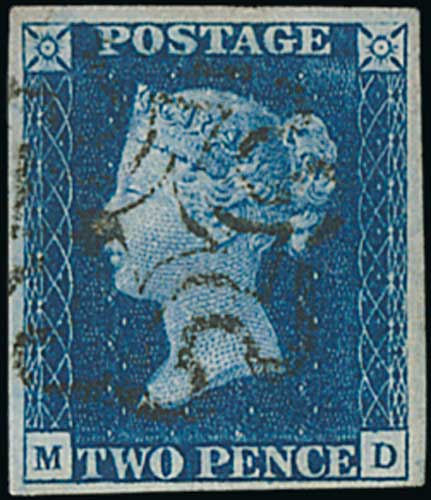 1840 2d Deep blue, MD plate 2 used with a black Maltese Cross, a fine stamp with good to large
