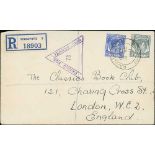 Raffles Institution. 1941 (Nov 15) Censored registered cover to England franked 8c + 15c, superb "