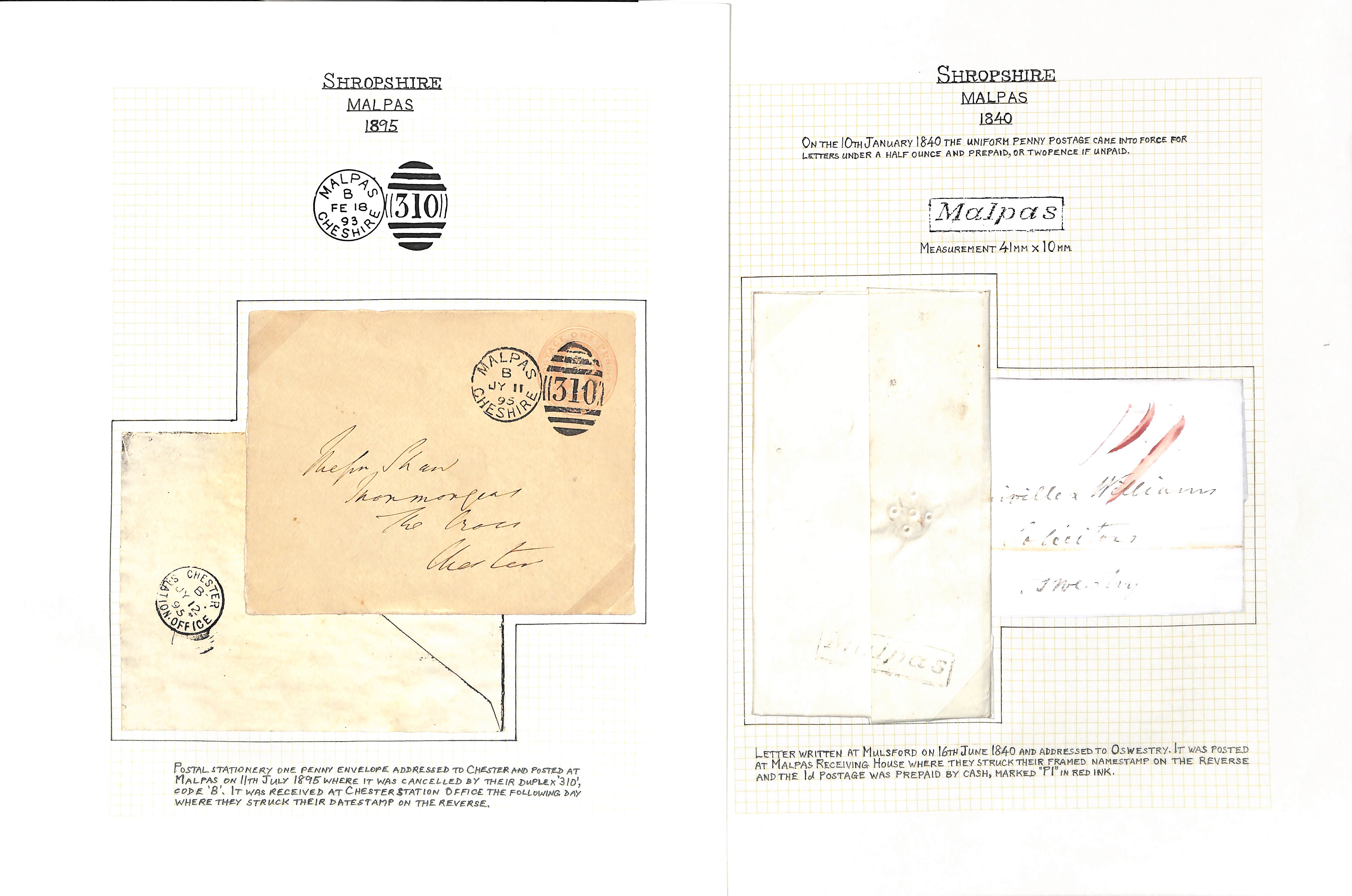 Cheshire. 1799-1958 Entire letters, covers and cards including 1828 "NESTON" fleuron, boxed "Malpas" - Image 11 of 16