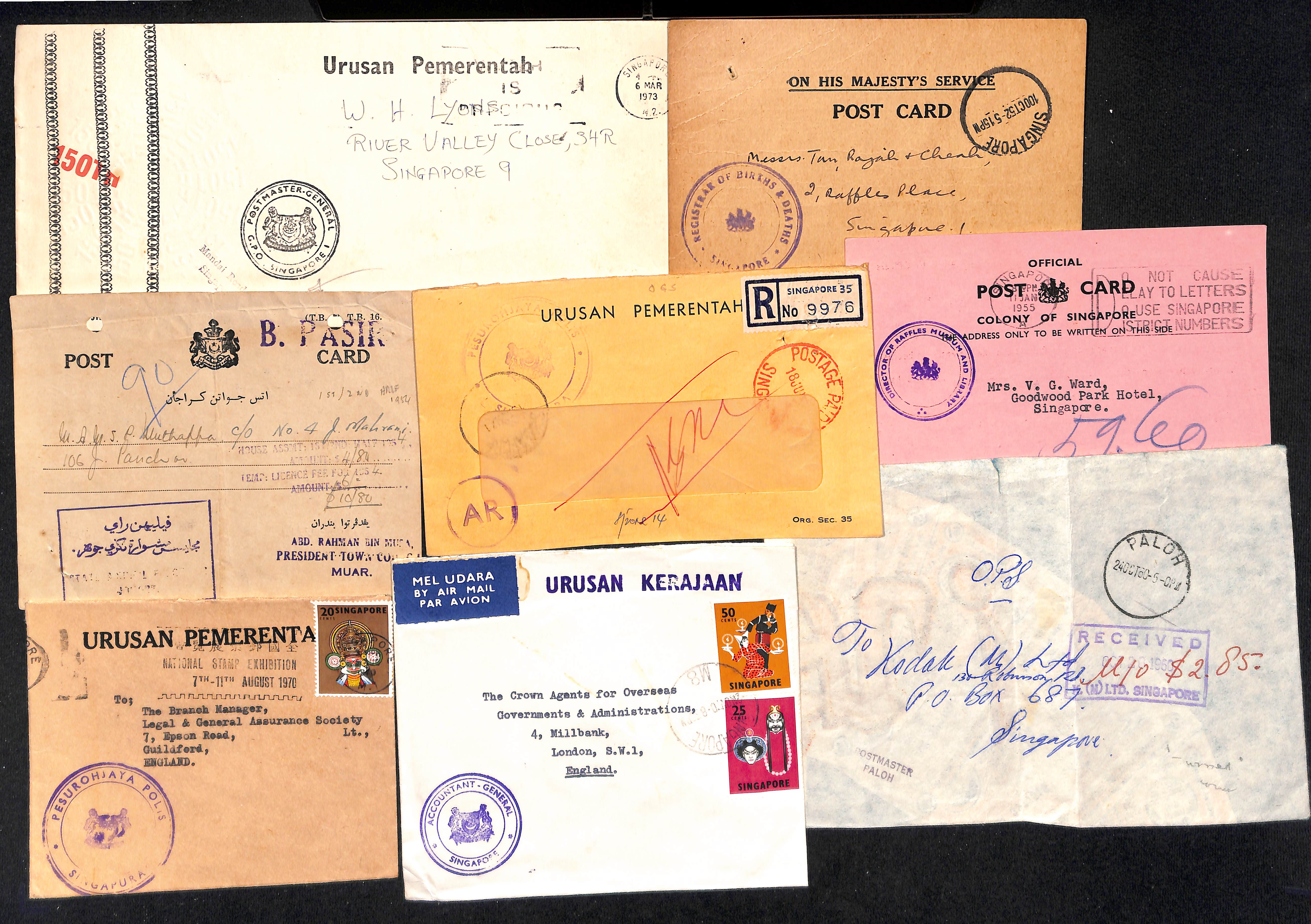 1930-86 Official mail from Singapore, Penang and other Malayan states, mainly stampless, various - Image 5 of 12