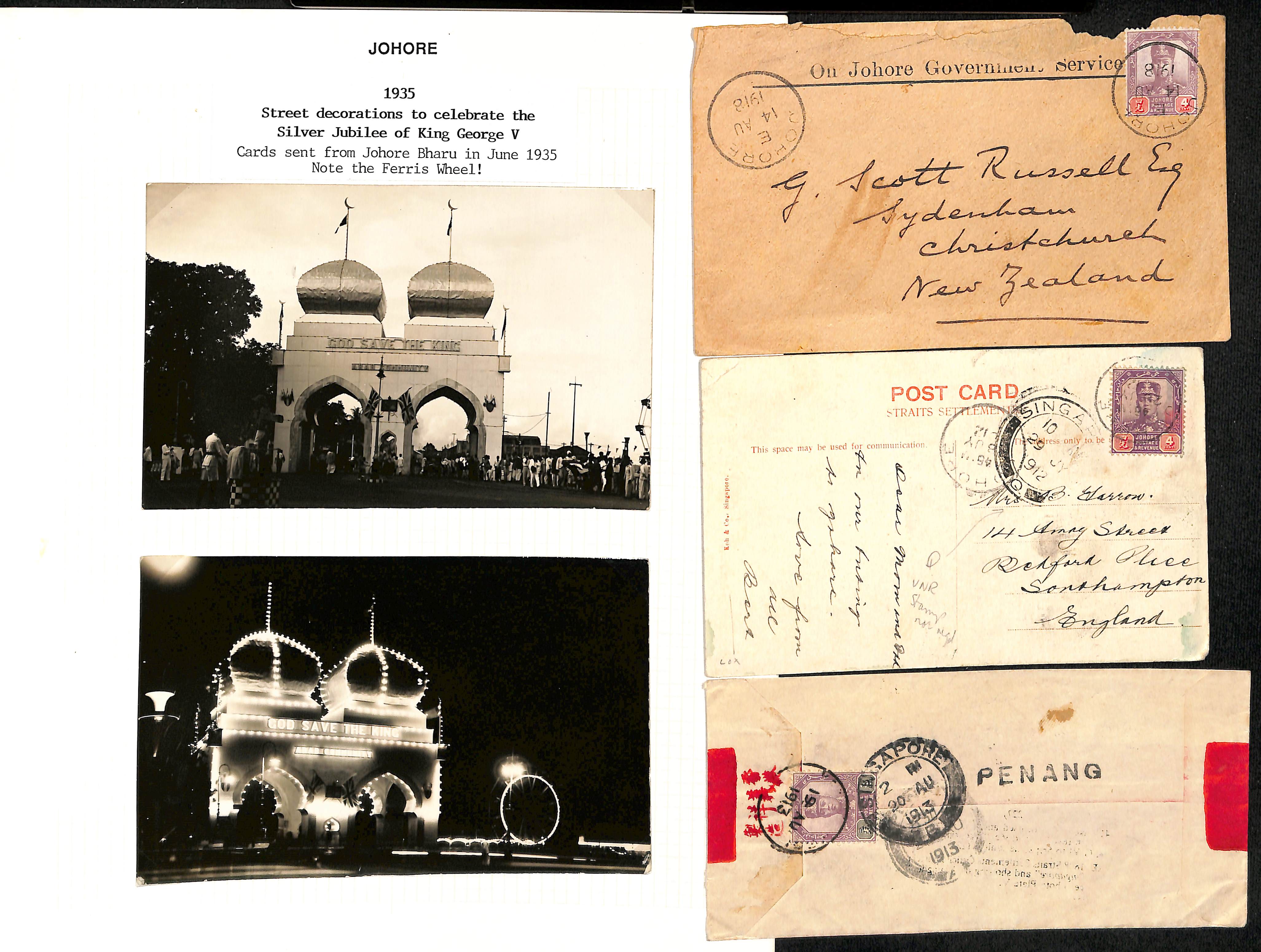 Johore. 1908-64 Covers, cards and ephemera including 1913 Red Band envelope from Kota Tinggi to - Image 5 of 7