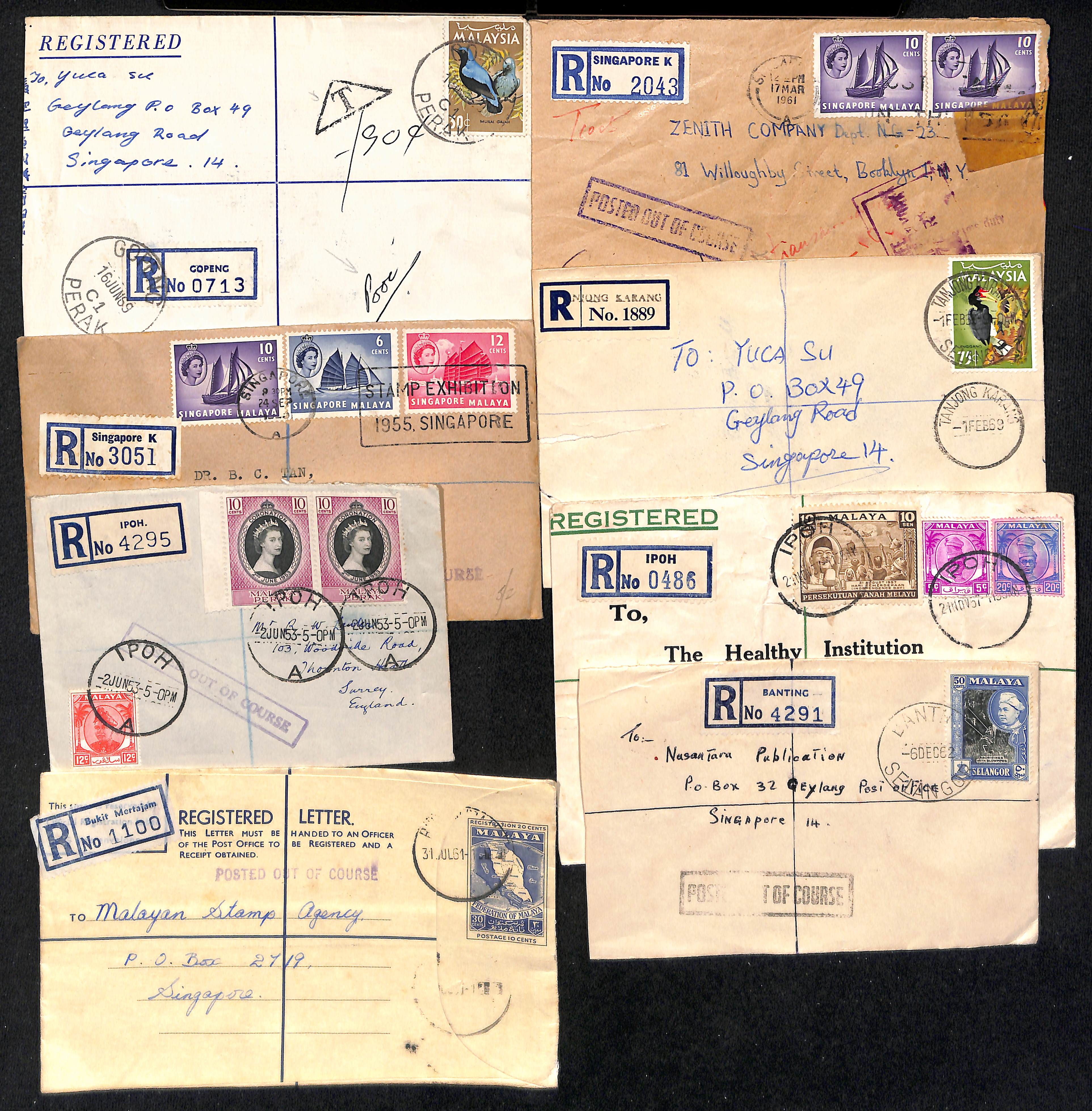 1947-90 Registered covers sent from or within Malaysia, all Posted Out of Course, various cachets, a - Image 3 of 6