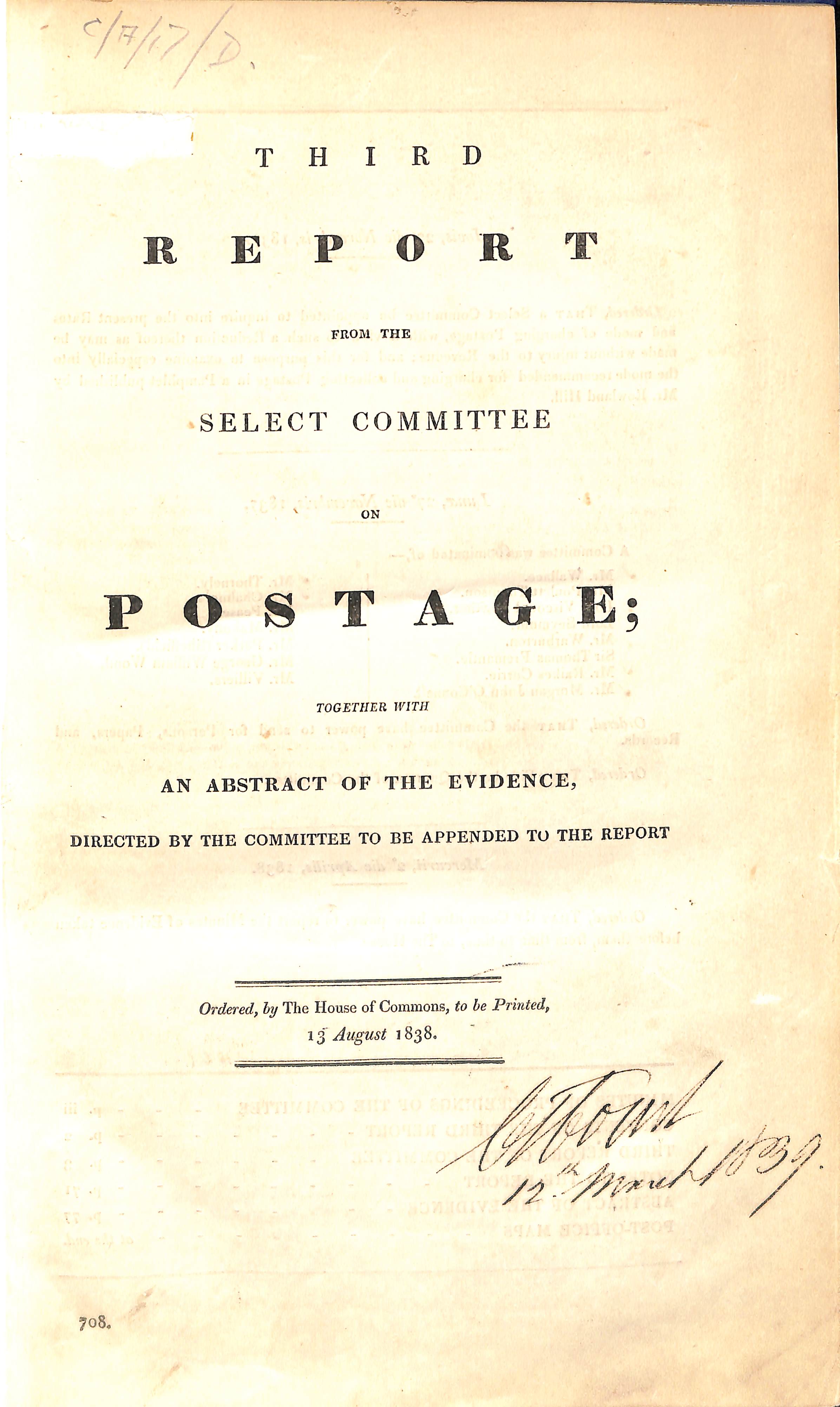 1838 "Third Report from the Select Committee on Postage", the final report from the Select Committee - Image 2 of 4