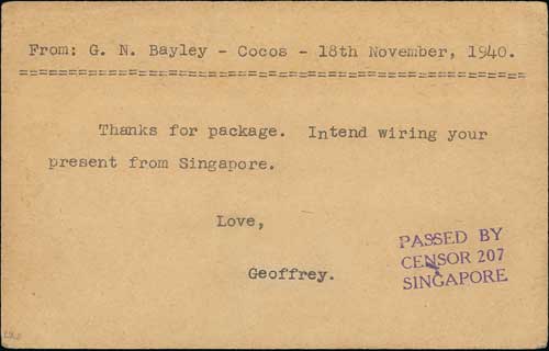 1940 (Nov 19) KGVI 2c Postcard from Singapore to England, franked 2c (2) + 12c (2), the reverse with