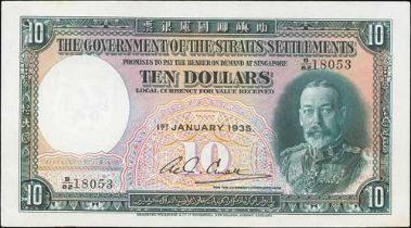 1935 (Jan 1st) Straits Settlements Government issue $10, serial B/82 18053, uncirculated, scarce