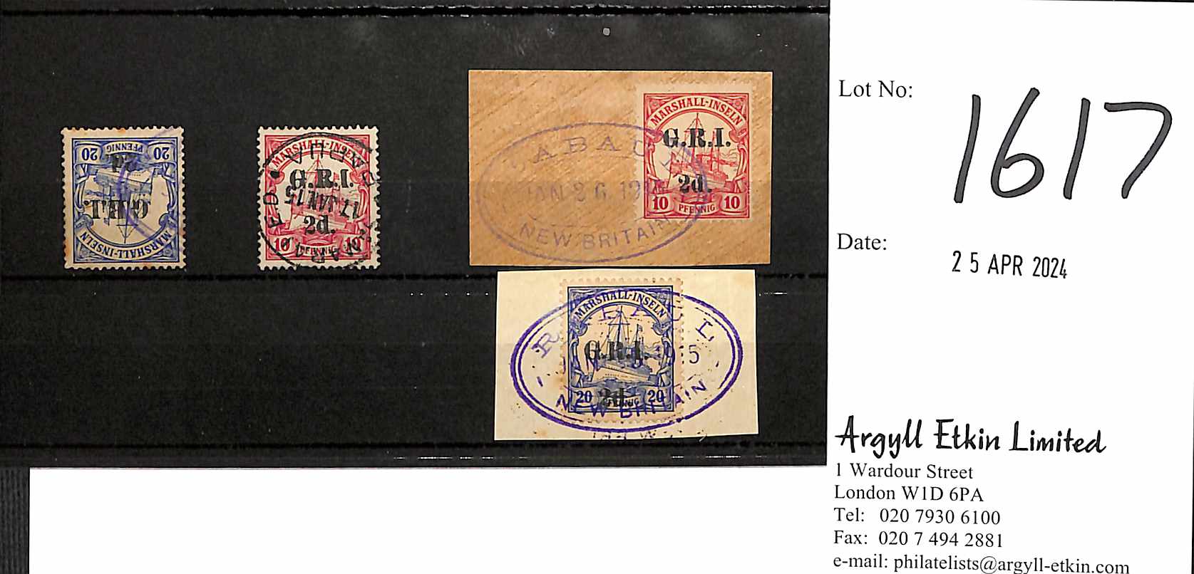 Used surcharges on Marshall Islands stamps, comprising 2d on 10pf unusually with a c.d.s of Samarai, - Image 2 of 2