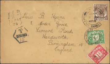 1937 (Feb 6) Cover to England franked 5c tied by "CHRISTMAS ISLAND" c.d.s type D7, octagonal "T /
