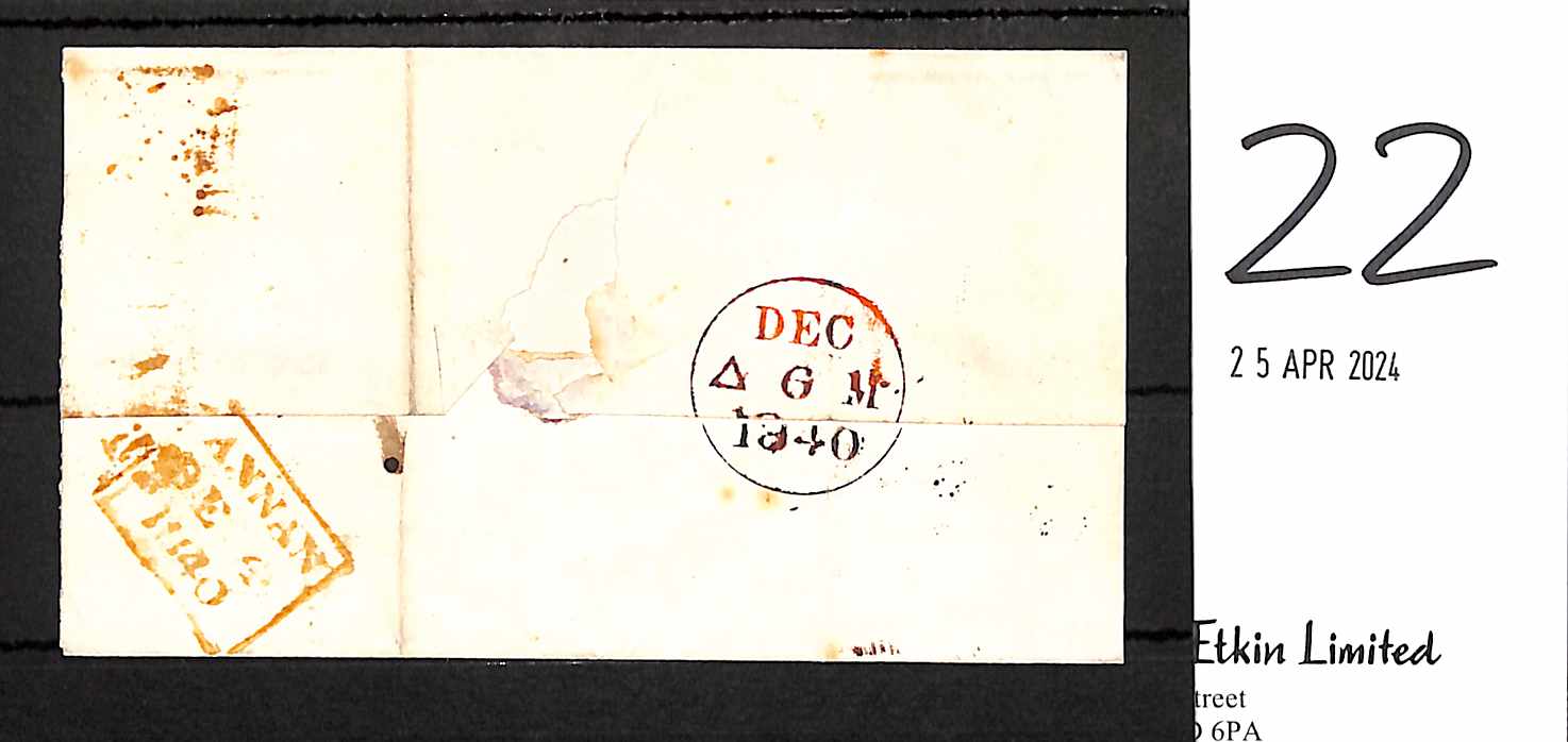 1840 (Dec 4) Entire (side flaps removed) from Annan to Edinburgh franked 1d black, PI plate 4 with - Image 2 of 2