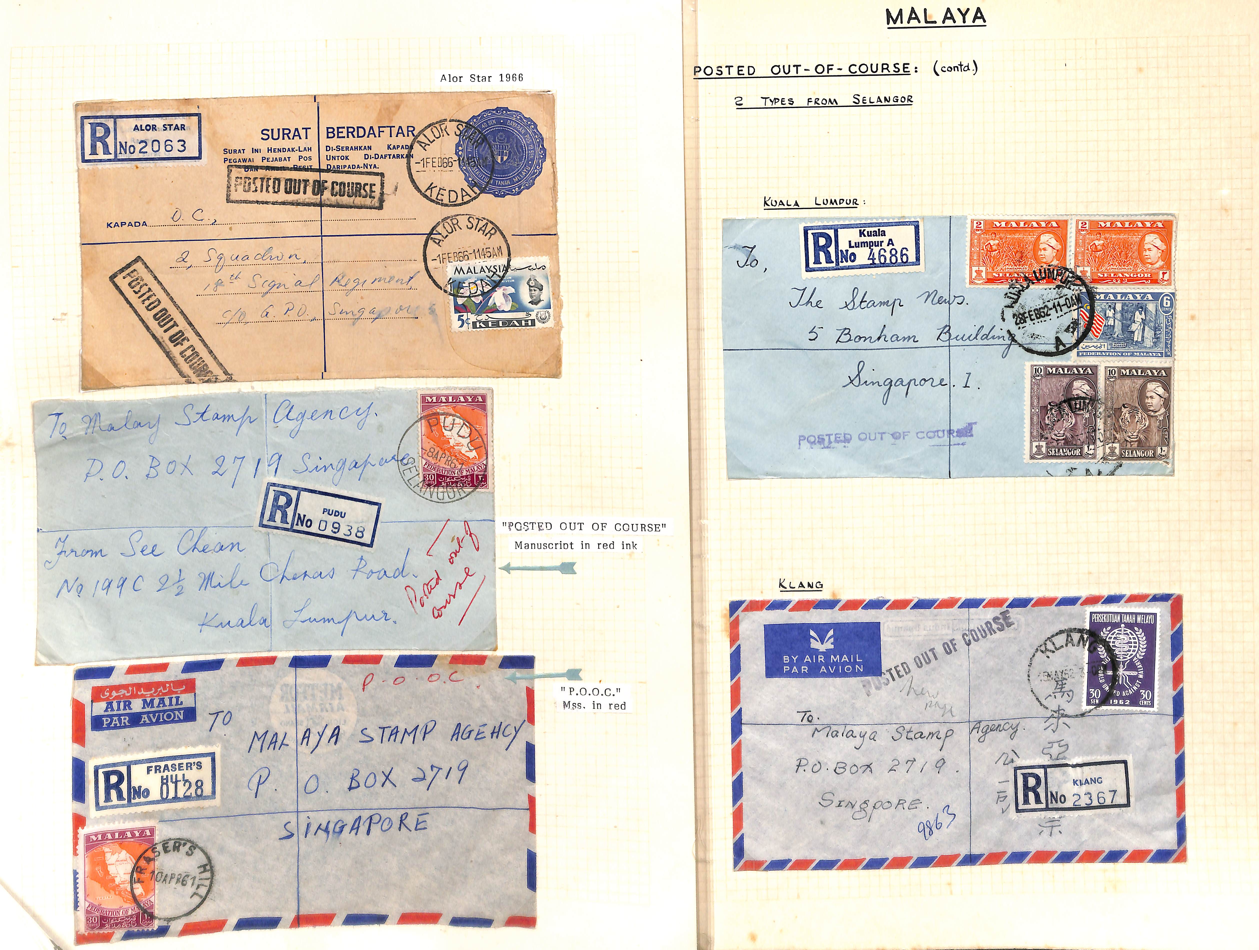 1947-90 Registered covers sent from or within Malaysia, all Posted Out of Course, various cachets, a - Image 4 of 6