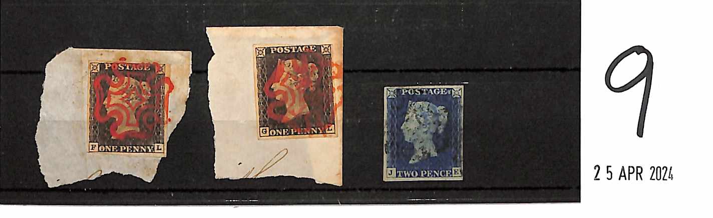 1840 1d Blacks, FL and GL plate 1a, the two stamps once a vertical pair, both just touched at - Image 2 of 2