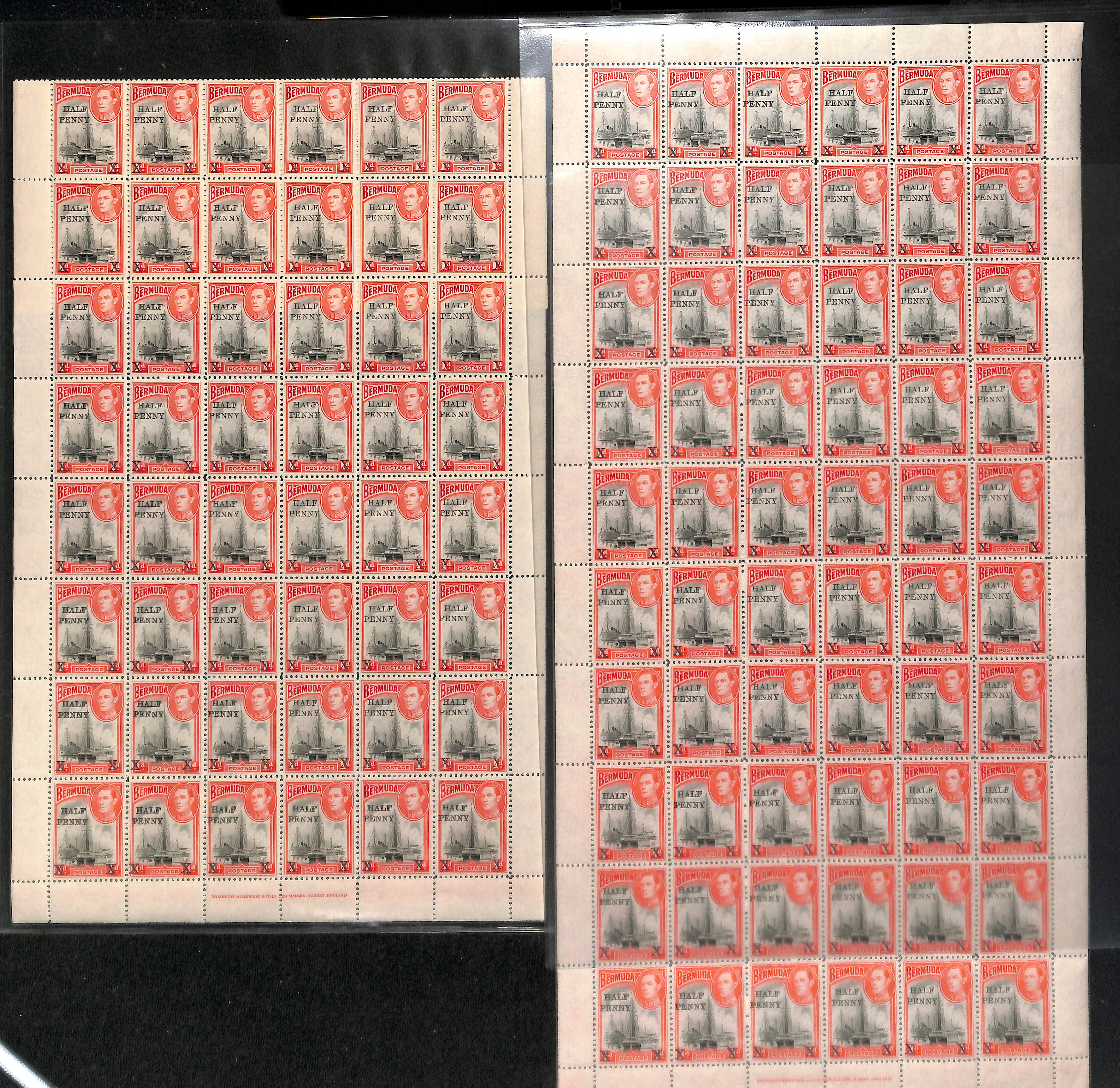 1940 Half Penny on 1d, study of the surcharge types with complete sheets (7) showing Ludington - Image 2 of 11