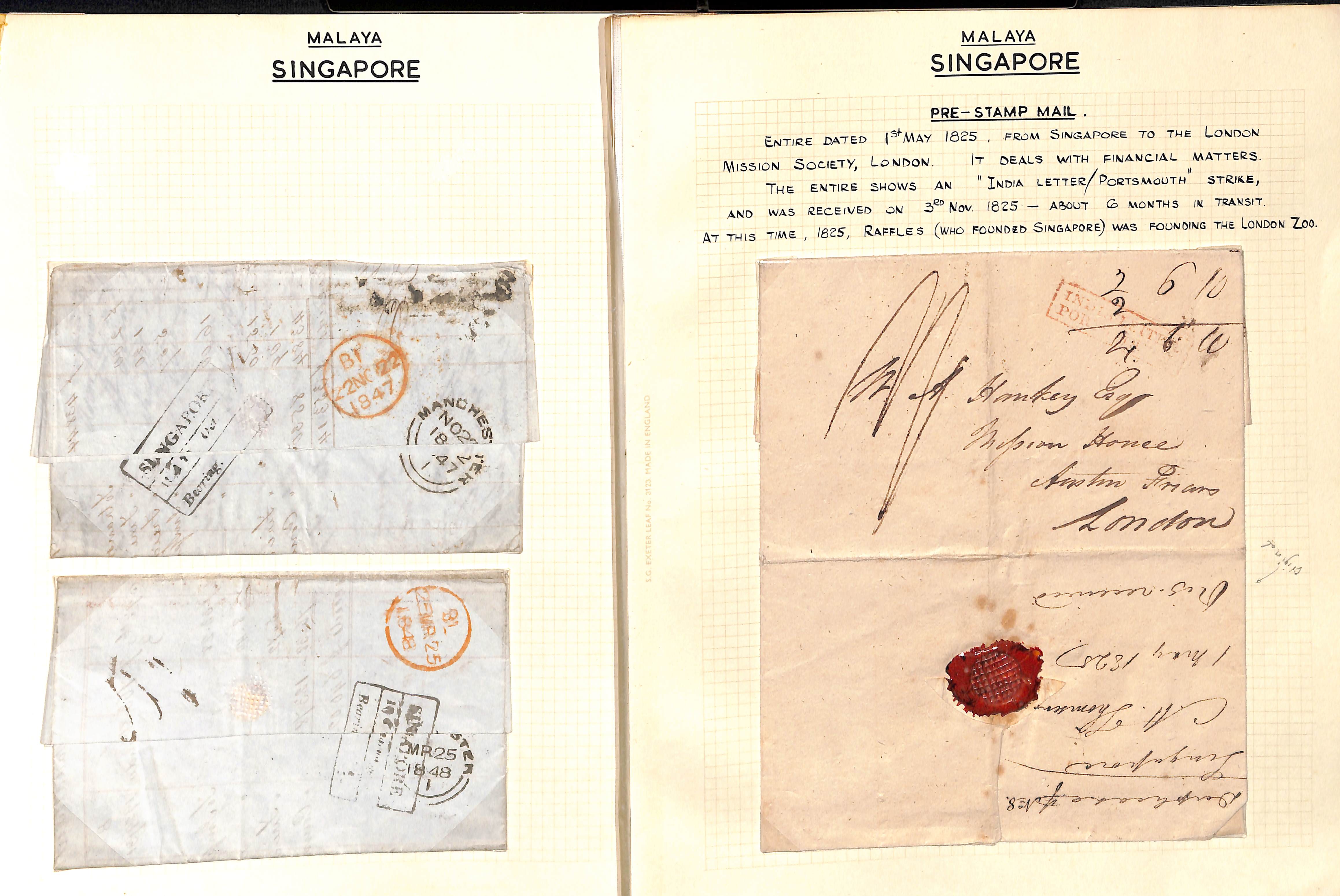 1825-67 Entire letters (9) and an entire from Singapore to G.B (6), France (3) or Holland, including