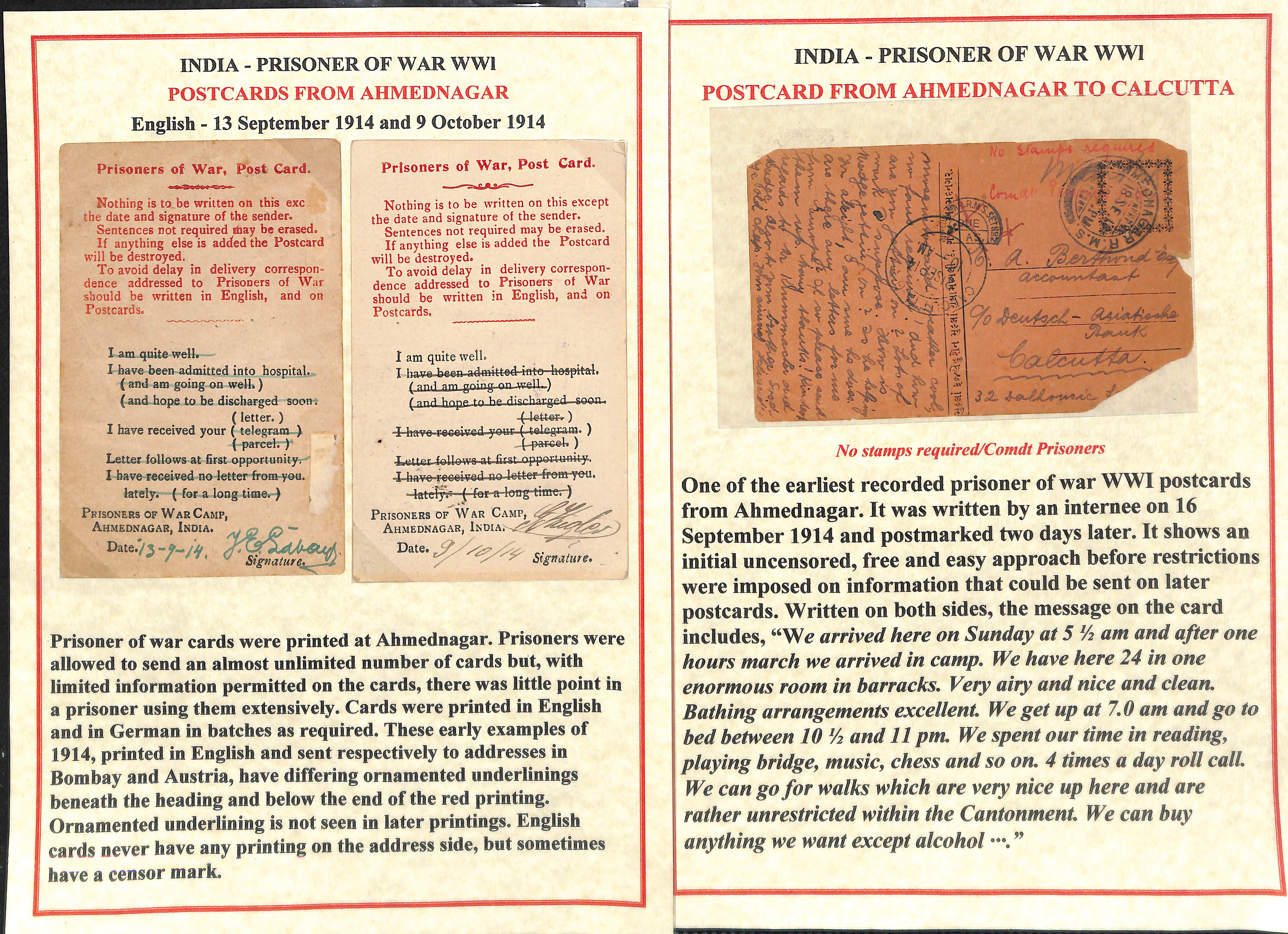 Ahmednagar. 1914-19 Printed Prisoner of War Postcards, the reverse with the usual five short - Image 5 of 5