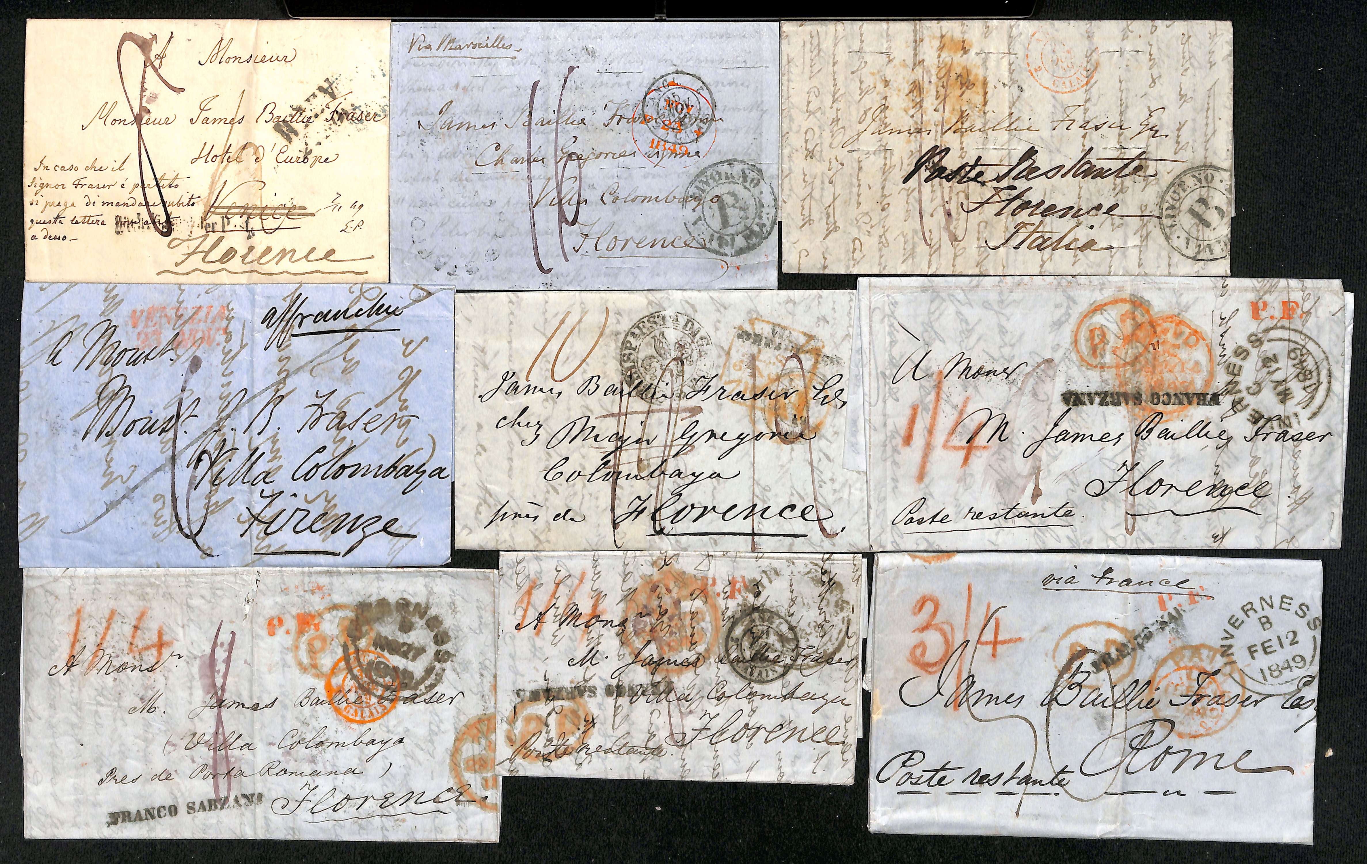 1848-49 Entire letters from Scotland (14, eleven from Inverness) or England (2), also two letters