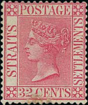 1894 32c Carmine-rose mint, variety 3c surcharge omitted, horizontal crease and a little staining