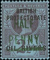 1893 (Dec) ½d on 2½d, Type 4 surcharges in green, mint and used on small piece with violet Old